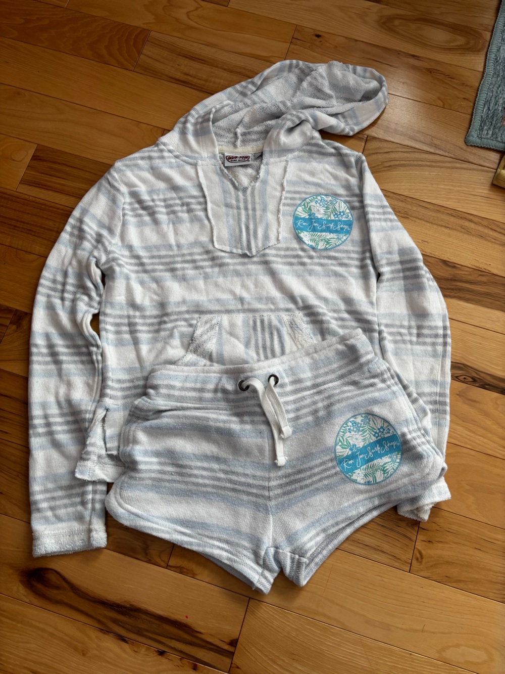 Ron Jon Light Blue & White Striped Pullover Hoodie